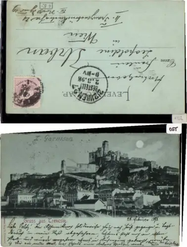 71097,Mond Litho Gruß aus Trencsin 1898 Teplitz