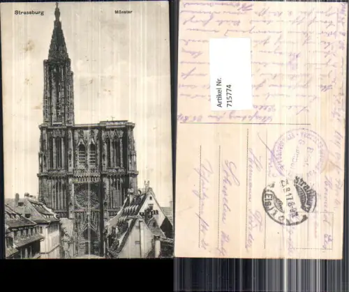 715774 Straßburg Strasbourg Elsass Münster Feldpost Schwelm Offizier vom Platz