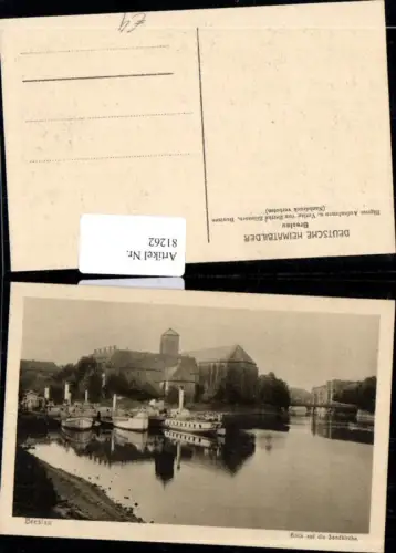 81262,Breslau Blick auf die Sandkirche Schiffe an Anlegestelle