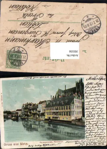 Lithographie Gruss aus Metz Lothringen Felsenstraße gel Löptin Preetz Stp. 1902