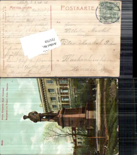 Metz Elsass Friedrich Karl Denkmal Feldpost Wachenbuchen Maintal Hanau