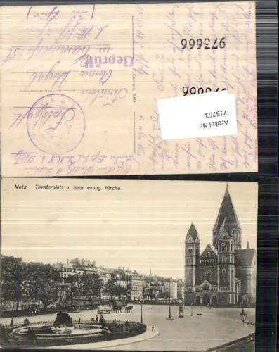 Metz Elsass Theaterplatz evangelische Kirche Feldpost Cammerforst Mühlhausen