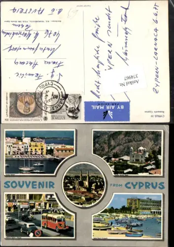 374967,Cyprus Zypern Teilansicht Kirche Autobus Bus Boote Mehrbildkarte