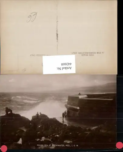 442668,Isle of Man Peel Rough Sea at Breakwater Brandung Küste
