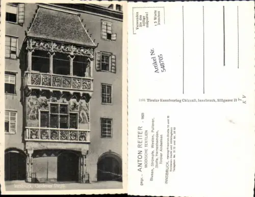 548705,Reklame AK Anton Reiter Modegeschäft Innsbruck Goldenes Dachl