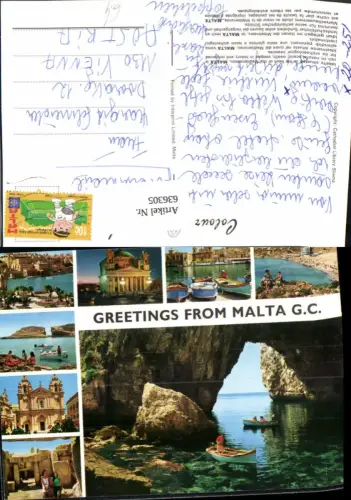 636305,Mehrbild Ak Malta G. C. Grotte Ruderboot Strand