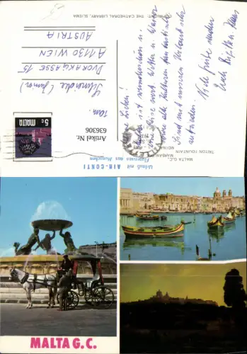 636306,Mehrbild Ak Malta G. C. Triton Fountain Mdina Marsaxlokk Kutsche