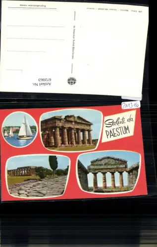 672063,Mehrbild Ak Capaccio Saluti da Paestum Tempel Segelboot Segeln Italy