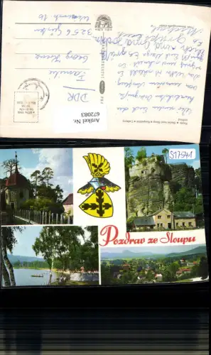 672083,Mehrbild Ak Pozdrav ze Sloupu Kaple Skalni hrad Sloup Koupaliste