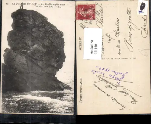 411150,Gesteinsformation La Pointe du Raz Le Menir appele aussi Tete de Louis XVI Brandung