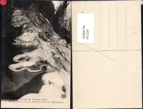 411210,Höhle Grotte Puits de Padirac Lot Grand Dome Le Lac superieur et ses stalagmites