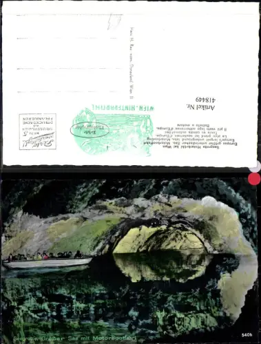 418449,Foto Ak Seegrotte i. d. Hinterbrühl Mödling Gr. See m. Motorbootfahrt Höhle Grotte