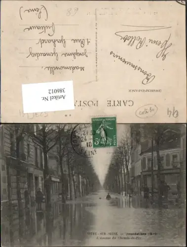 386012,Ile-de-France Val-de-Marne Vitry-sur-Seine Inondations 1910 Avenue Chemin-de-Fer Hochwasser