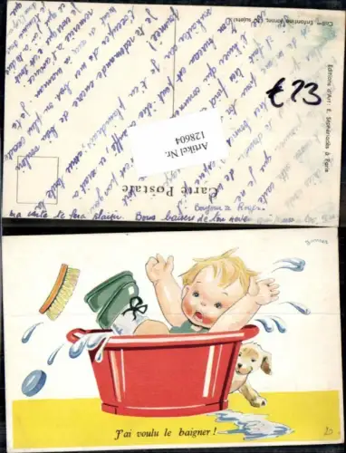 128604,Tolle Künstler AK sign. Janser Kind fliegt ins Wasser Hund schaut zu