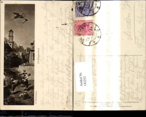 143252,Künstler Ak C. Spitzweg Der Klapperstorch Storch bringt Baby pub F. A. Ackermann 287/2981