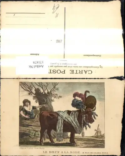 171878,Künstler Ak Franck Lefort Le Boeuf a la Mode Kuh Tier Rind m. Hut Schmuck Modische Kuh