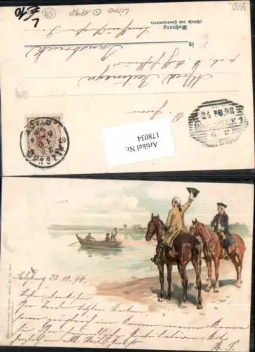 178034,Litho Pferde am Ufer Boot am See pub Litho Anstalt Obpacher