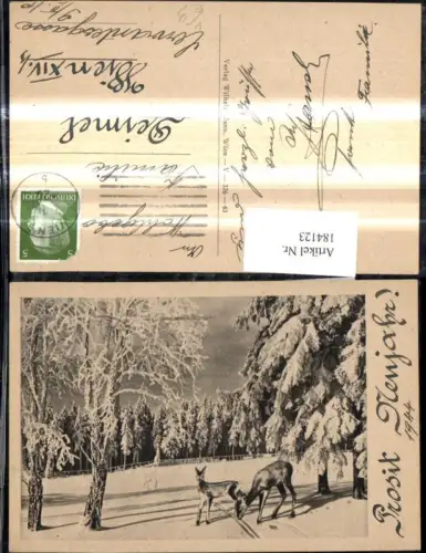 184123,Hirsche Rehe Wild i. Winterwald Prosit Neujahr Tiere pub Wilhelm Janu