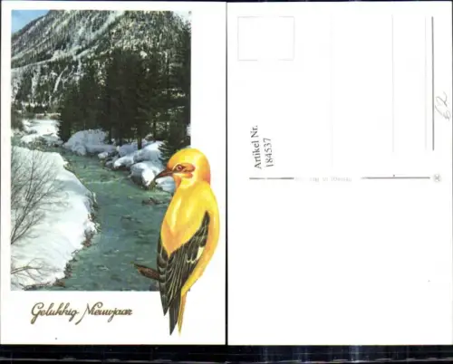 184537,Fotomontage Winterlandschaft Vogel Goldverzierung Gelukkig Nieuwjaar Neujahr