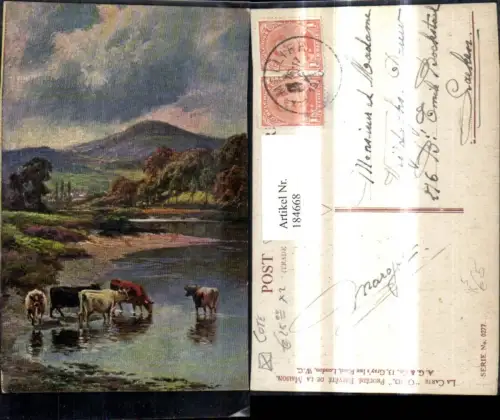 184668,Künstler Ak Kühe Rinder i. Fluss Landschaft Stempel Mellier