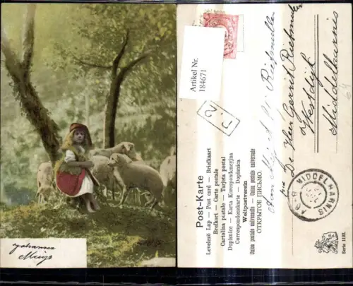 184671,Kinder Mädchen m. Schafe Hirtin Schafherde