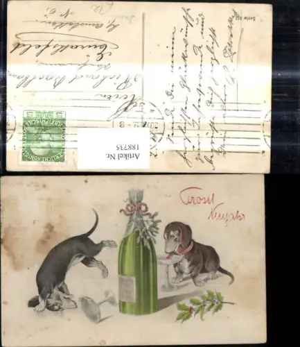 188735,Künstler Ak Hund Dackel Sekt Sektflasche Prosit Neujahr