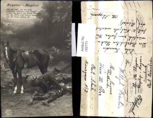 188773,Tiere Pferd Soldaten Uniform Morgenrot Spruch Text