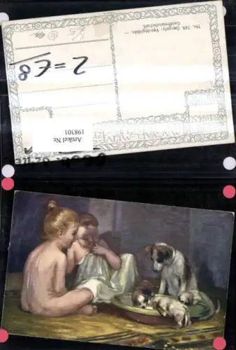 198301,Tier Hund Hunde Künstler Ak Gergely Gastfreundschaft Kinder Milchschüssel
