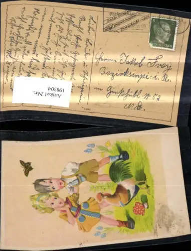 198304,Tier Vogel Hahn m. Kinder Schmetterling