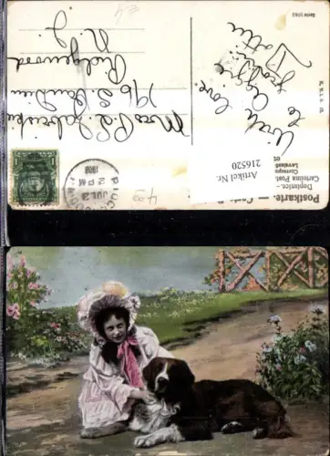216520,Tiere Hund Bernhardiner m. Mädchen Hut