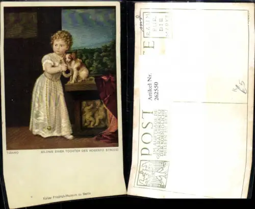 262550,Künstler Ak Tiziano Tiere Hund Mädchen Bildnis einer Tochter des Roberto Strozzi