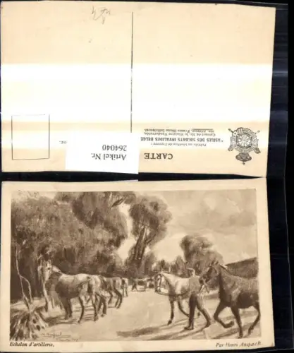 264040,Künstler Ak Henri Anspach Echelon d artillerie Tiere Pferde Herde