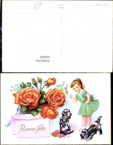 264049,Künstler Ak Zsolt Mädchen Tiere Hunde kaputter Schuh Blumenstrauß Rosen Bonne fete