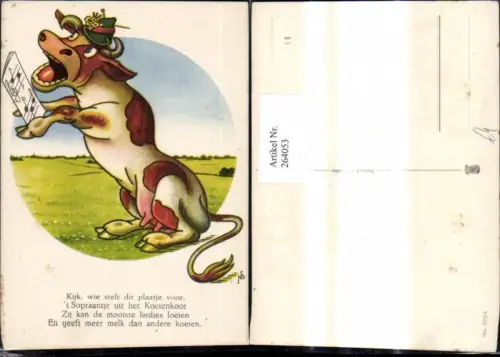 264053,Künstler Ak Kuh singt Trachtenhut Spruch
