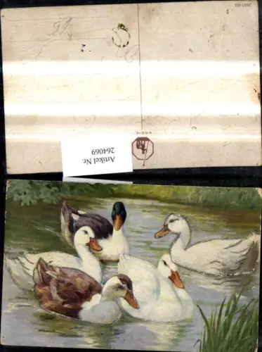 264069,Künstler Ak Enten a. Teich Tiere