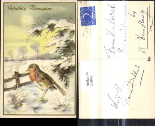 264999,Künstler Ak Tiere Vögel Vogel Winterlandschaft Gelukkig Nieuwjaar Neujahr