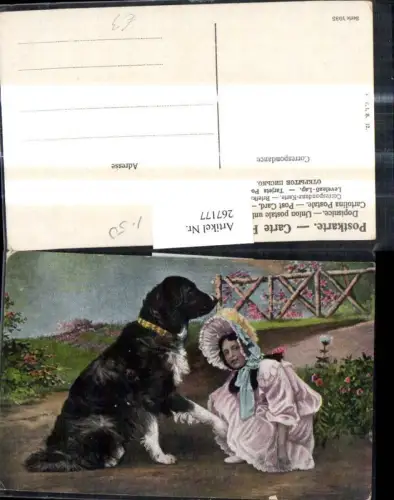 267177,Künstler Ak Tiere Hund gibt Mädchen Hut Pfote