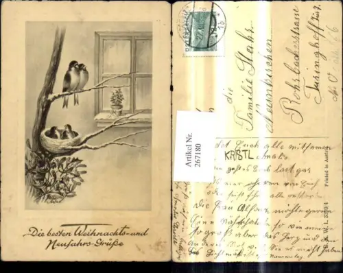 267180,Künstler Ak C. Öhler Tiere Vögel i. Nest u. Zweig v. Fenster pub B.K.W.I. Brüder Kohn 3399/4