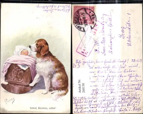 268130,Künstler Ak K. Feiertag Hund Wiege Feldpost Kk Zensurstelle Feldkirch 318 pub B.K.W.I. Brüder Kohn 453/6