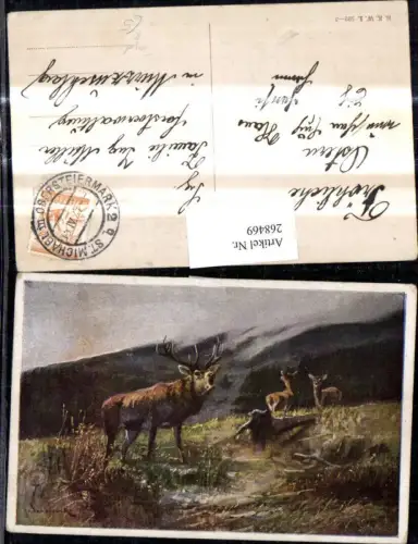 268469,Künstler Ak Röhrender Hirsch Wild Rehe Jagd Landschaft