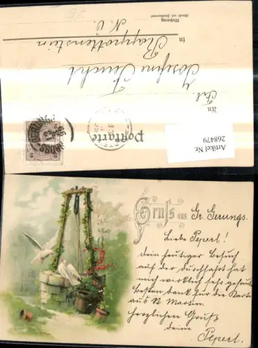 268479,Künstler Litho Vögel Tauben a. Brunnen