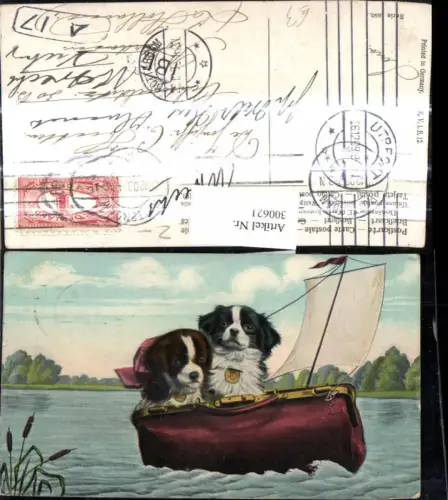 300621,Künstler Ak Tiere Hunde i. Taschen-Segelschiff Schiff