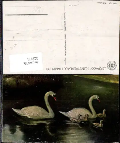 329913,Künstler Ak Schwäne Schwan Schwanenkinder a. Teich pub Facsimile Ölgemälde Erpaco