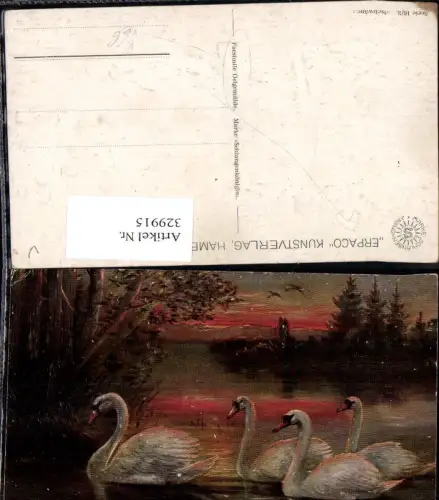 329915,Künstler Ak Schwäne a. Teich Sonnenuntergang pub Facsimile Ölgemälde Erpaco