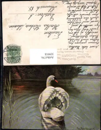 329918,Künstler Ak August Müller München Schwan Teich Landschaft
