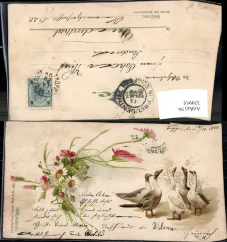 329955,Litho Gänse Gans Tiere Blumen