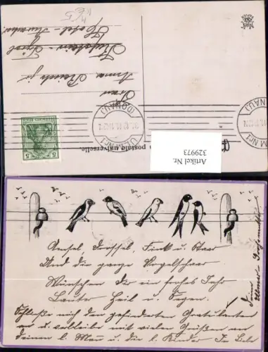 329973,Künstler Ak Vögel sitzen a. Stromleitung