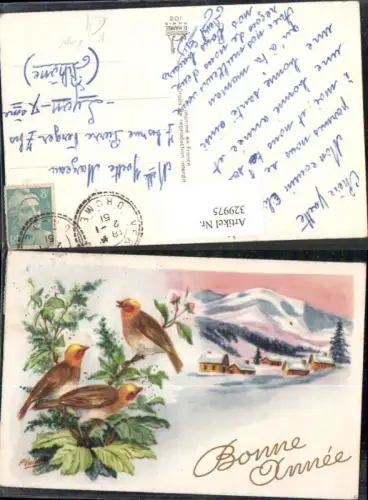 329975,Künstler Ak P. Violletz Vögel Winterdorf Bonne Annee