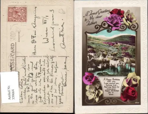 339664,Tiere Hornträger Rinderartige Rinder Kühe b. Fluss Landschaft Präge Passepartout Rosen