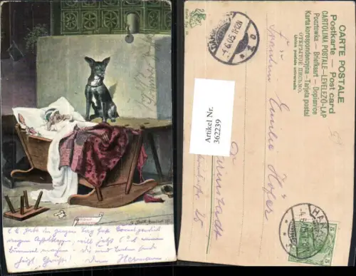362239,Künstler Ak Fr. Streitt Die schwarze Amme Tiere Hund Baby Kleinkind i. Wiege